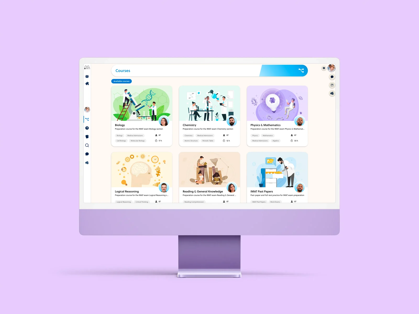 White-label test-prep course portal example in a purple brand theme